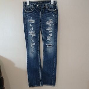Silver Jeans Distressed Skinny Jeans in Blue